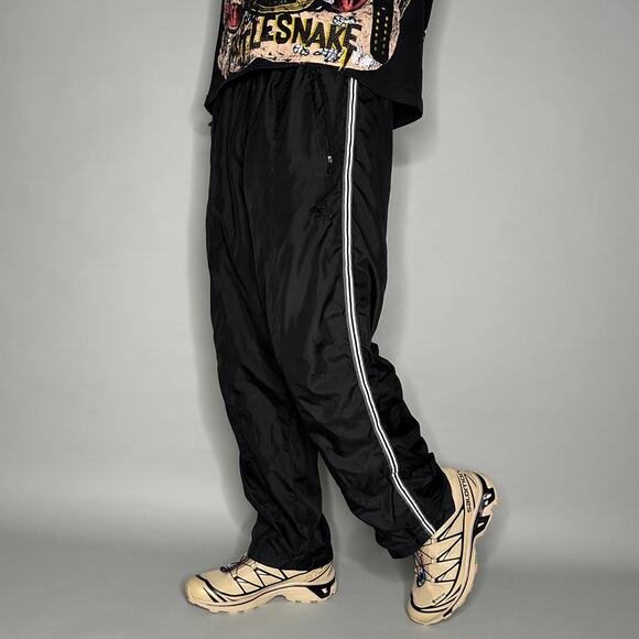 Vintage Starter Track Pants Jet Black Polyester Sweatpants White Baggy Y2K - Picture 1 of 4